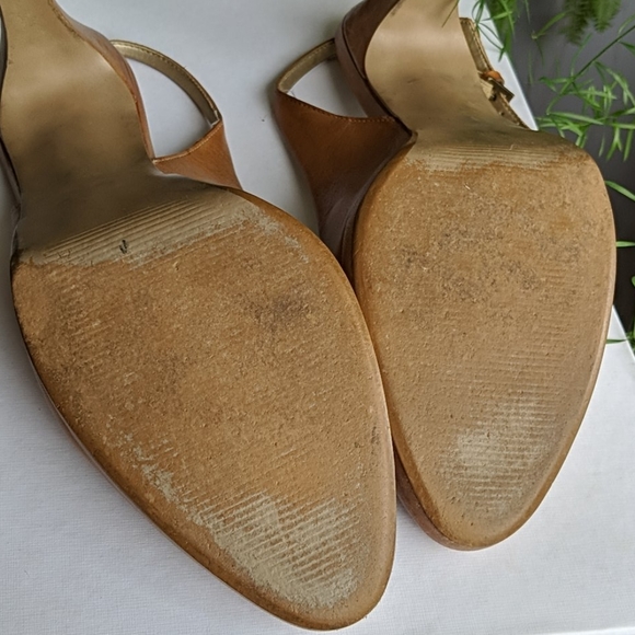 Sz 9 Natural Leather Color Sling Backs 4" - Picture 4 of 6